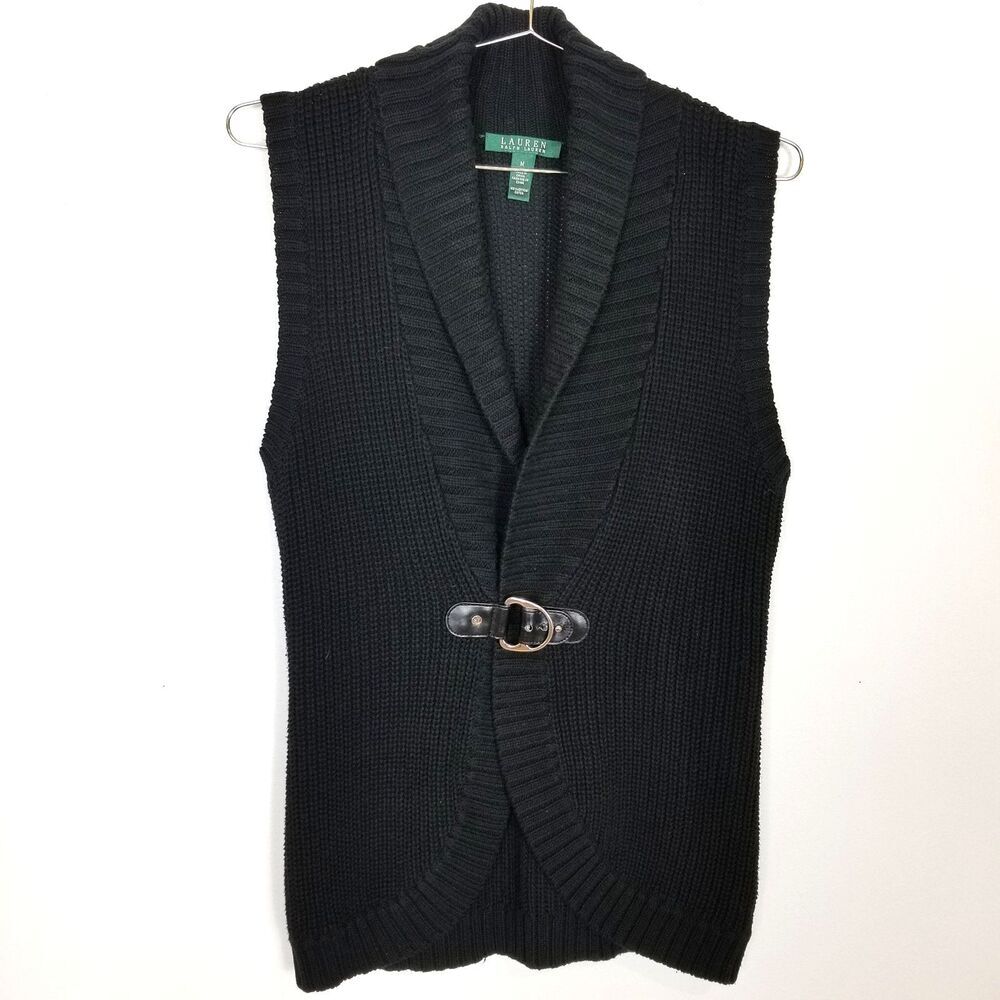 Lauren Ralph‎ Lauren Women's Equestrian Sweater Vest Sz M Black Cardigan